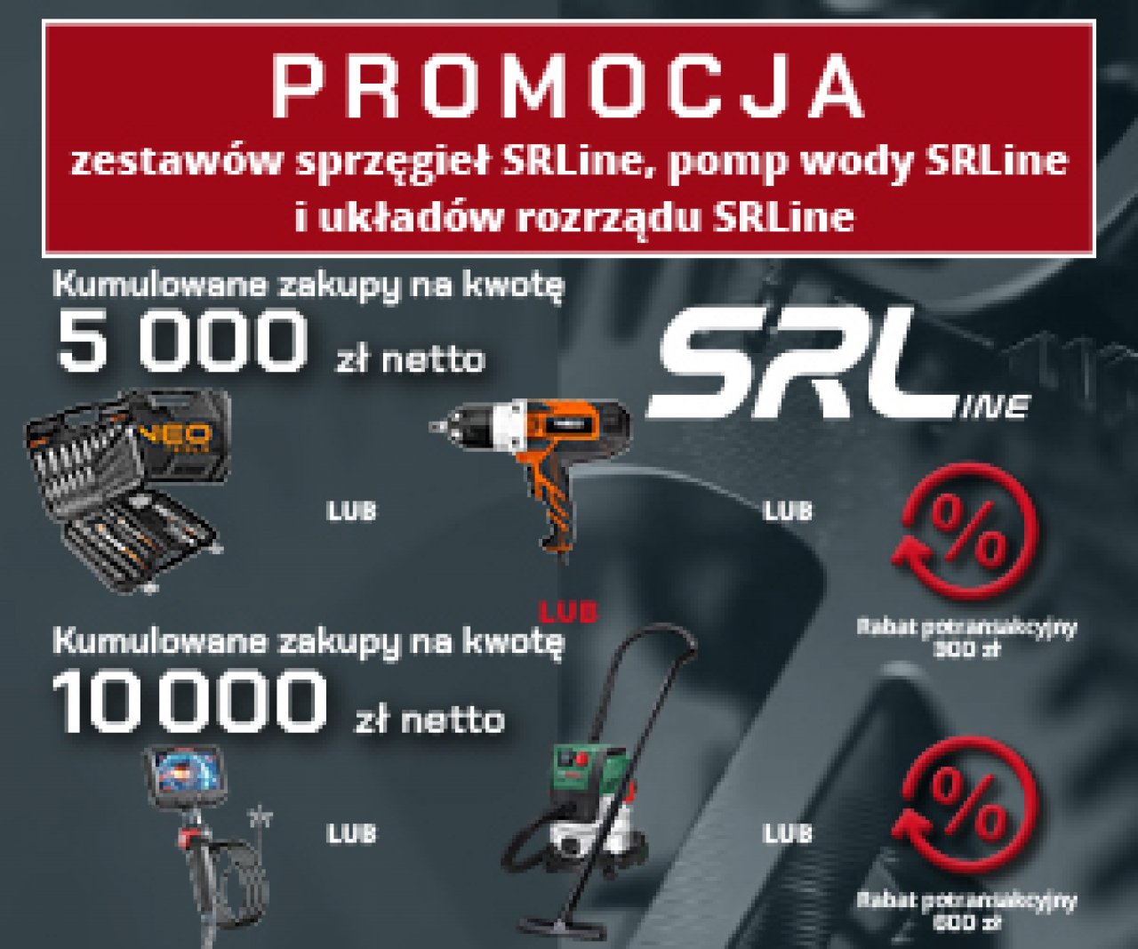 SRLine - zestawy sprzęgieł, pompy wody i układy rozrządu